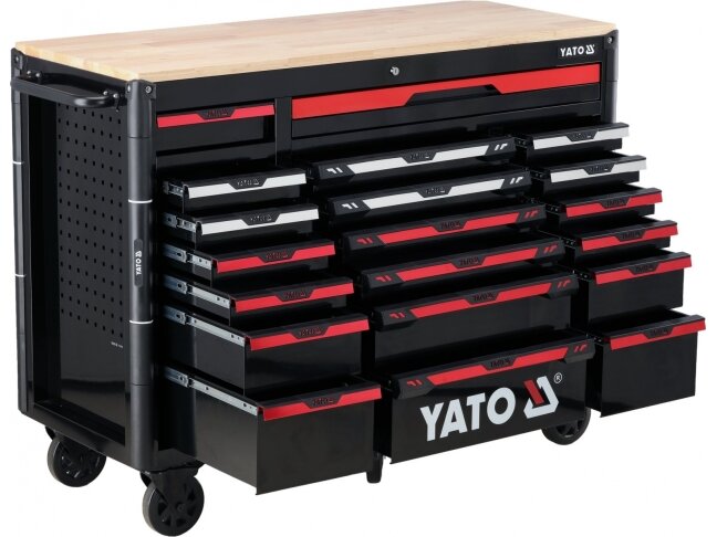 Įrankių spintelė ant ratukų YATO | 20 stalčių | medinis stalviršis | 1425 × 575 × 1095 mm (YT-09006) 2 Įrankių spintelė ant ratukų YATO | 20 stalčių | medinis stalviršis | 1425 × 575 × 1095 mm (YT-09006) 2