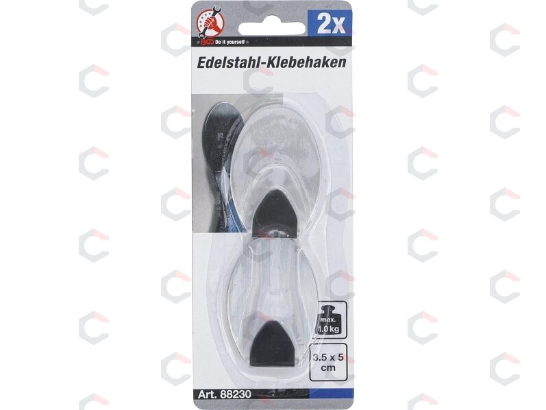 Nerūdijančio plieno klijuojami kabliukai | 35 x 50 mm | 1,0 kg | 2 vnt. (88230) 2 Nerūdijančio plieno klijuojami kabliukai | 35 x 50 mm | 1,0 kg | 2 vnt. (88230) 2