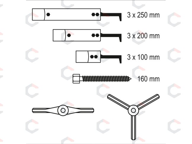 Nuėmėjų komplektas | 2 ir 3 kojų 100-200-250 mm | 12 vnt. (YT-25105) 4 Nuėmėjų komplektas | 2 ir 3 kojų 100-200-250 mm | 12 vnt. (YT-25105) 4