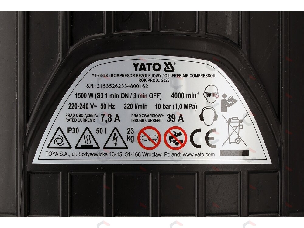 Bealyvis vertikalus oro kompresorius | 50 l | 1500 W | 10 bar | 220 l/min | YATO (YT-23348) 9