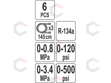 Automobilių kondicionieriaus manometrų rinkinys YATO | R134a | 6 vnt. (YT-72990) 4 Automobilių kondicionieriaus manometrų rinkinys YATO | R134a | 6 vnt. (YT-72990) 4