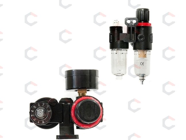 Oro filtras / tepalo blokas su slėgio reguliatoriumi ir manometru | 1/4" (LG-08) 1