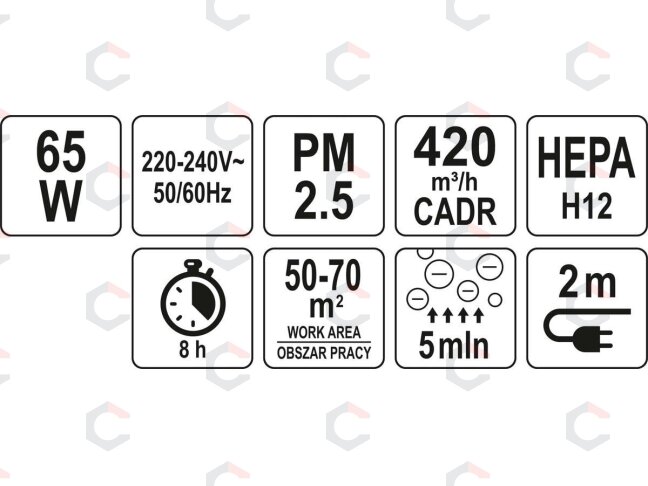 Oro valytuvas | galia 65W | 420 m3 / h (66932) 8 Oro valytuvas | galia 65W | 420 m3 / h (66932) 8