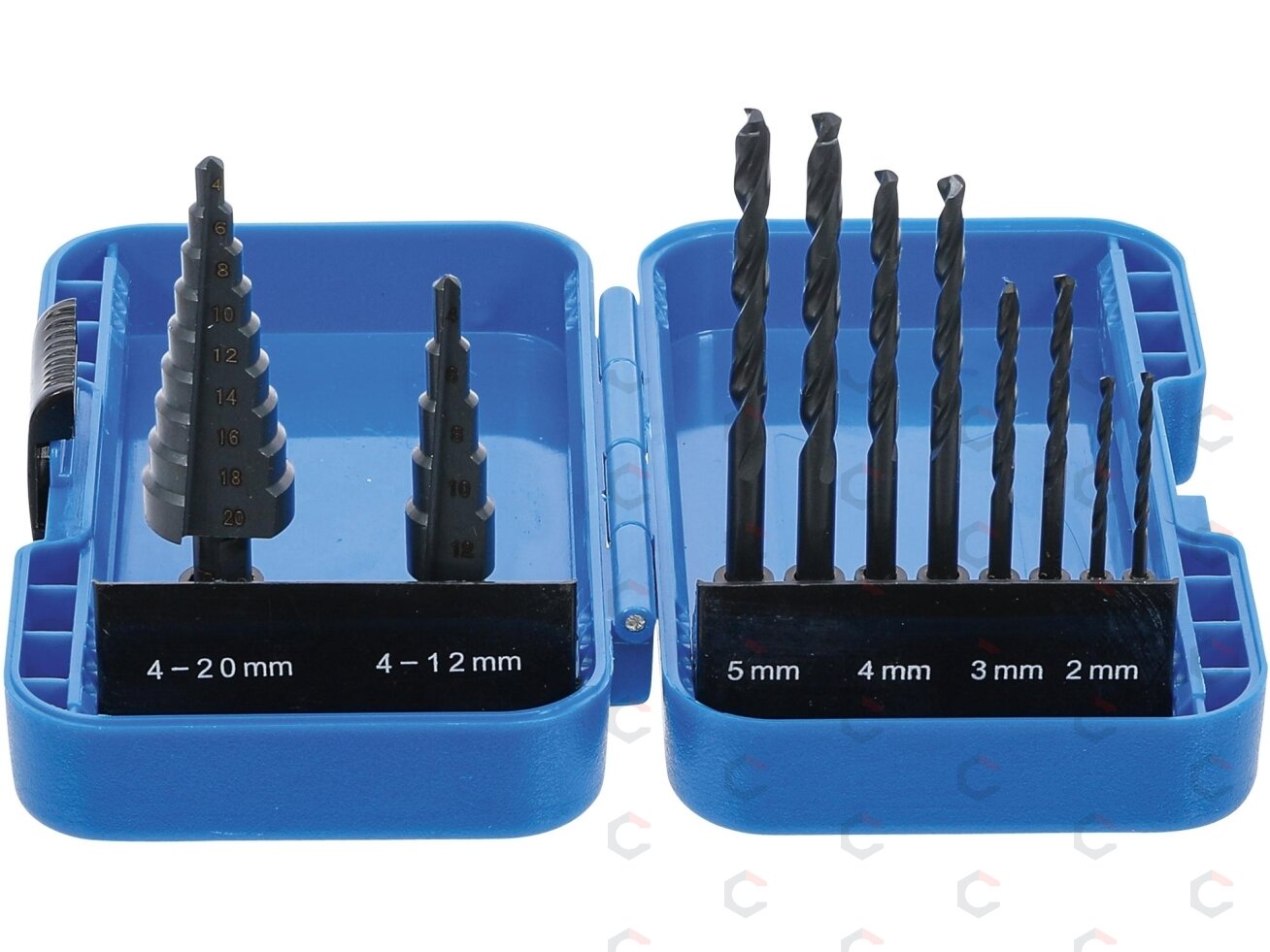 Pakopinių grąžtų ir grąžtų metalui komplektas | Ø 4 - 12/4 - 20 mm | 2 - 5 mm | 10 vnt. (1686) 1 Pakopinių grąžtų ir grąžtų metalui komplektas | Ø 4 - 12/4 - 20 mm | 2 - 5 mm | 10 vnt. (1686) 1