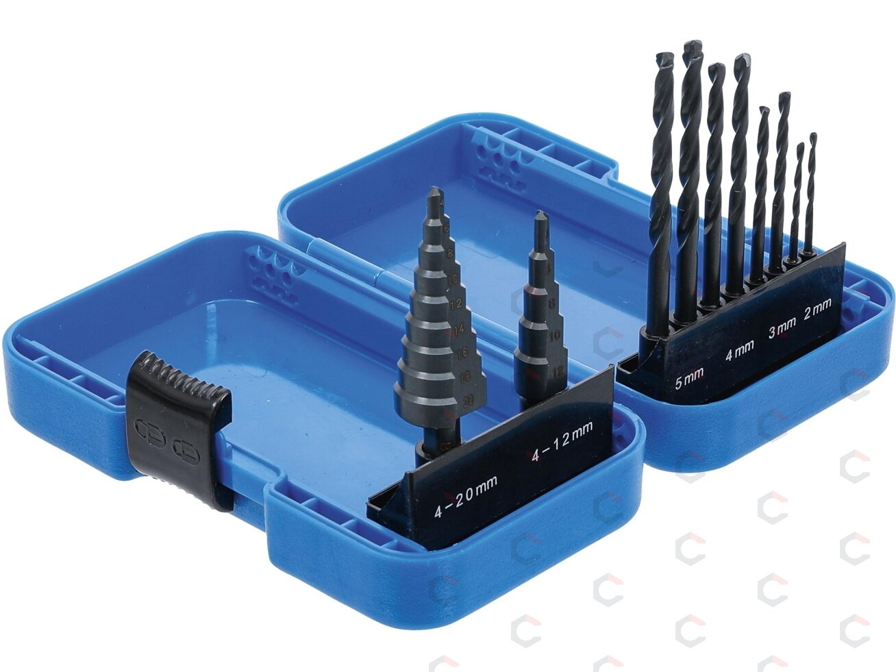 Pakopinių grąžtų ir grąžtų metalui komplektas | Ø 4 - 12/4 - 20 mm | 2 - 5 mm | 10 vnt. (1686) 2 Pakopinių grąžtų ir grąžtų metalui komplektas | Ø 4 - 12/4 - 20 mm | 2 - 5 mm | 10 vnt. (1686) 2