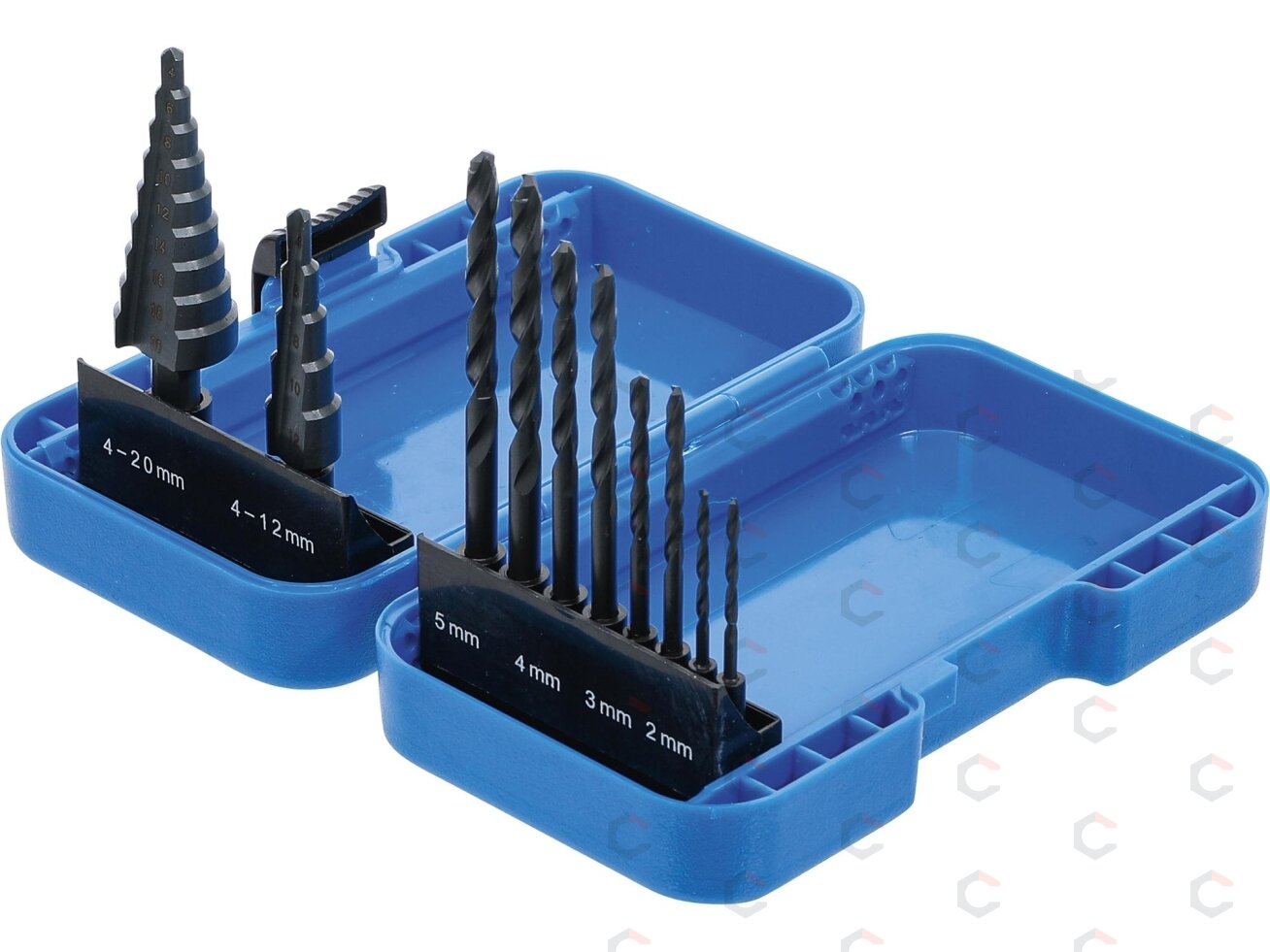 Pakopinių grąžtų ir grąžtų metalui komplektas | Ø 4 - 12/4 - 20 mm | 2 - 5 mm | 10 vnt. (1686) Pakopinių grąžtų ir grąžtų metalui komplektas | Ø 4 - 12/4 - 20 mm | 2 - 5 mm | 10 vnt. (1686)