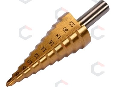 Pakopinis grąžtas | TiN danga | Ø 4–22 mm | 10 pakopų (YT-44741) Pakopinis grąžtas | TiN danga | Ø 4–22 mm | 10 pakopų (YT-44741)