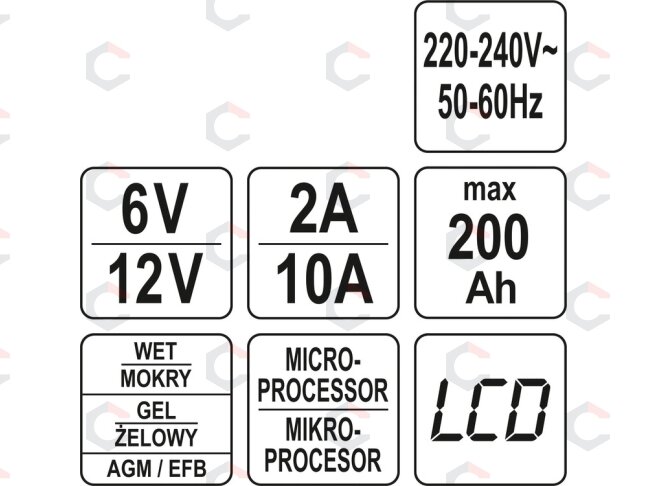 Pakrovėjas akumuliatoriams | 6 V / 12 V, LCD mikroprocesorinis | 10 A (YT-83002) 6 Pakrovėjas akumuliatoriams | 6 V / 12 V, LCD mikroprocesorinis | 10 A (YT-83002) 6