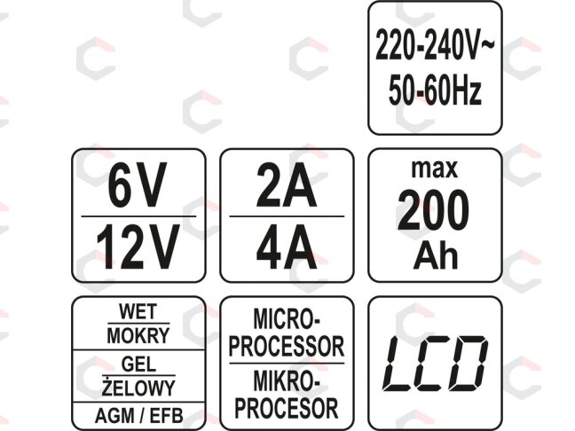 Pakrovėjas akumuliatoriams | 6 V / 12 V, mikroprocesorinis | LCD, AGM/GEL/EFB (YT-83000) 6 Pakrovėjas akumuliatoriams | 6 V / 12 V, mikroprocesorinis | LCD, AGM/GEL/EFB (YT-83000) 6