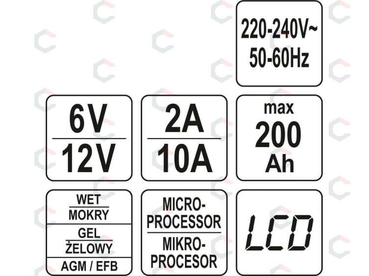 Pakrovėjas akumuliatoriams | 6 V / 12 V, LCD mikroprocesorinis | 10 A (YT-83002) 6 Pakrovėjas akumuliatoriams | 6 V / 12 V, LCD mikroprocesorinis | 10 A (YT-83002) 6