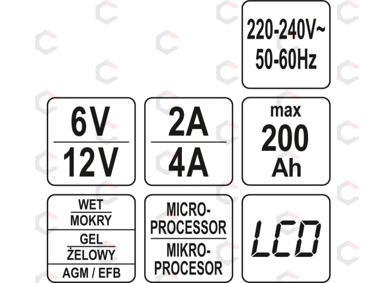 Pakrovėjas akumuliatoriams | 6 V / 12 V, mikroprocesorinis | LCD, AGM/GEL/EFB (YT-83000) 6 Pakrovėjas akumuliatoriams | 6 V / 12 V, mikroprocesorinis | LCD, AGM/GEL/EFB (YT-83000) 6