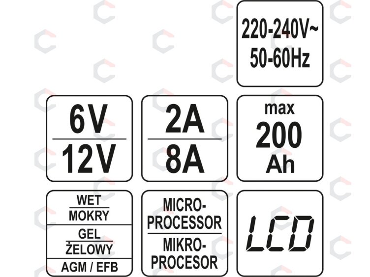 Pakrovėjas akumuliatoriams | 6 V / 12 V, mikroprocesorinis | LCD, AGM/GEL/EFB (YT-83001) 6 Pakrovėjas akumuliatoriams | 6 V / 12 V, mikroprocesorinis | LCD, AGM/GEL/EFB (YT-83001) 6