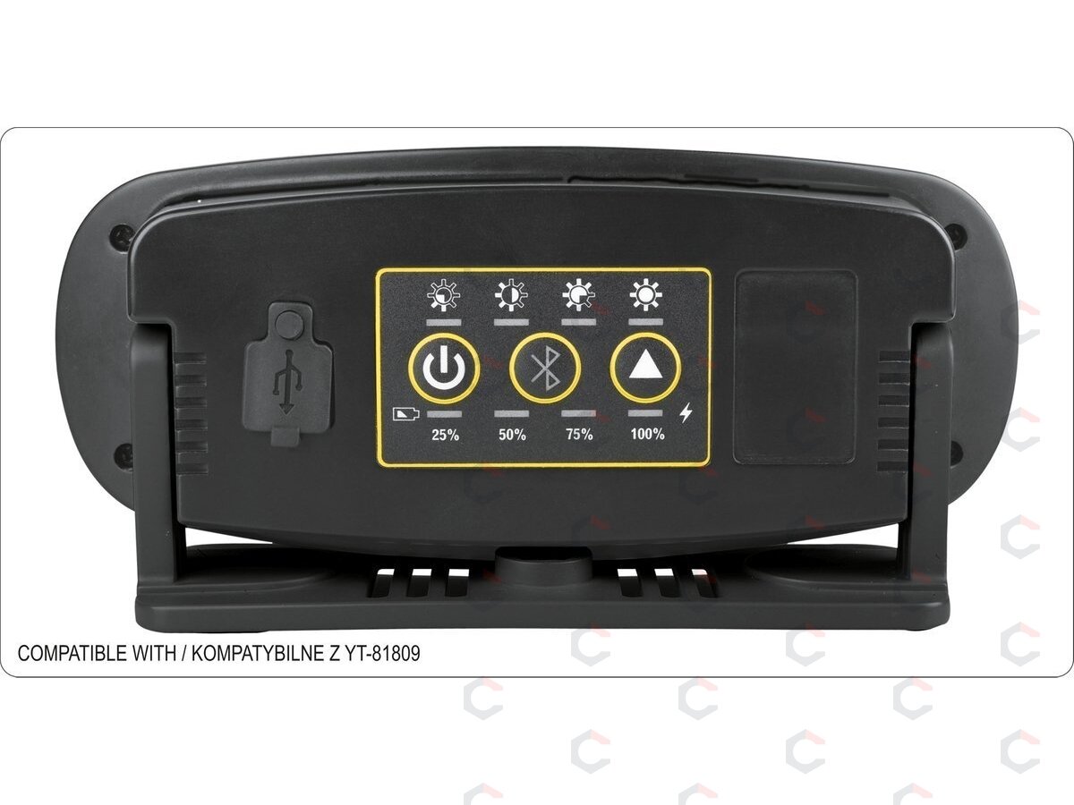 Perkeliamas žibintas su garsiakalbiu | 2X15W | 2000LM, LI-ION 3.7V 4400MAH, bluetooth POWERBANK (YT-81808) 2 Perkeliamas žibintas su garsiakalbiu | 2X15W | 2000LM, LI-ION 3.7V 4400MAH, bluetooth POWERBANK (YT-81808) 2
