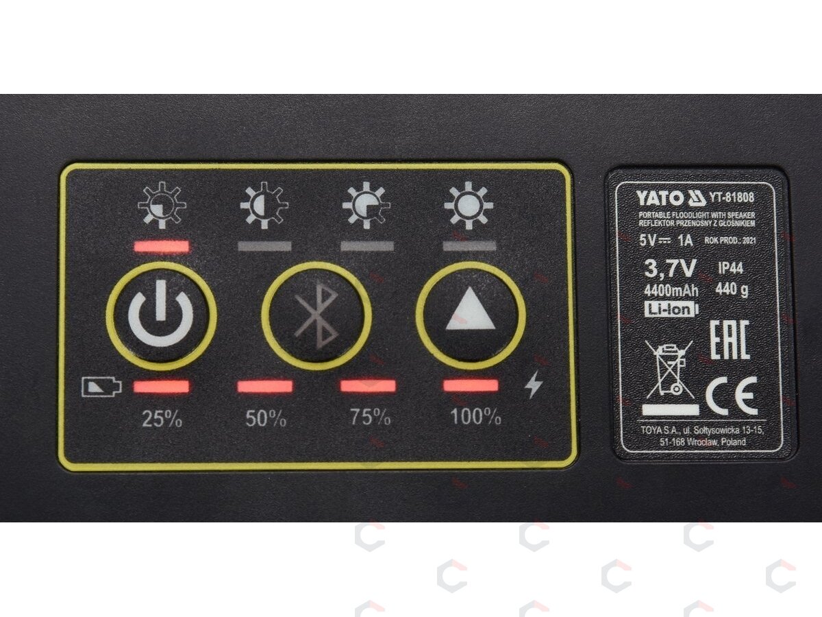 Perkeliamas žibintas su garsiakalbiu | 2X15W | 2000LM, LI-ION 3.7V 4400MAH, bluetooth POWERBANK (YT-81808) 4 Perkeliamas žibintas su garsiakalbiu | 2X15W | 2000LM, LI-ION 3.7V 4400MAH, bluetooth POWERBANK (YT-81808) 4