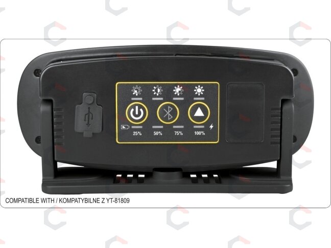 Perkeliamas žibintas su garsiakalbiu | 2X15W | 2000LM, LI-ION 3.7V 4400MAH, bluetooth POWERBANK (YT-81808) 2 Perkeliamas žibintas su garsiakalbiu | 2X15W | 2000LM, LI-ION 3.7V 4400MAH, bluetooth POWERBANK (YT-81808) 2