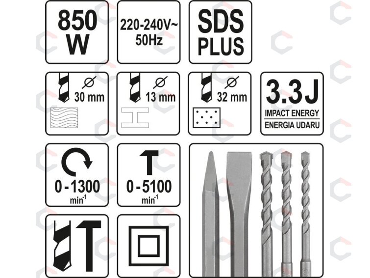 Perforatorius | SDS PLUS | 850W (YT-82122) 7 Perforatorius | SDS PLUS | 850W (YT-82122) 7