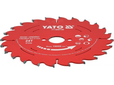 Pjovimo diskas medienai su PTFE danga, 140 × 20 mm, 24 dantų YATO (YT-608730)