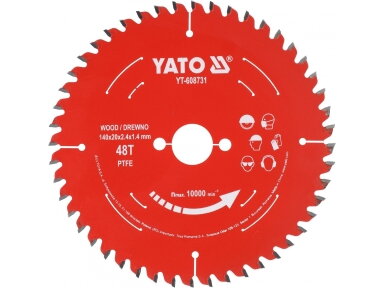 Pjovimo diskas medienai su PTFE danga, 140 × 20 mm, 48 dantų YATO (YT-608731)