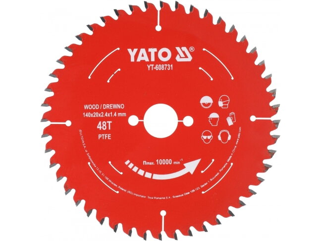 Pjovimo diskas medienai su PTFE danga, 140 × 20 mm, 48 dantų YATO (YT-608731) 1 Pjovimo diskas medienai su PTFE danga, 140 × 20 mm, 48 dantų YATO (YT-608731) 1