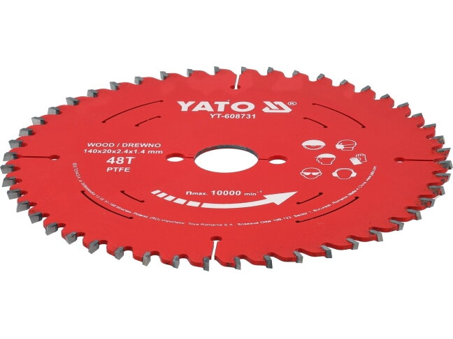Pjovimo diskas medienai su PTFE danga, 140 × 20 mm, 48 dantų YATO (YT-608731)