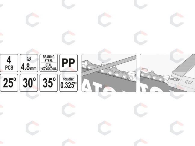 Pjūklo grandinės galandimo rinkinys | 4.8 mm | 4 vnt. (YT-85042) 4 Pjūklo grandinės galandimo rinkinys | 4.8 mm | 4 vnt. (YT-85042) 4