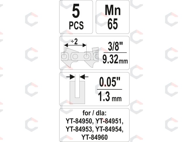 Pjūklo grandinės sujungimų rinkinys | 3/8" / 0,05" | 5 vnt. (YT-84977) 3 Pjūklo grandinės sujungimų rinkinys | 3/8" / 0,05" | 5 vnt. (YT-84977) 3