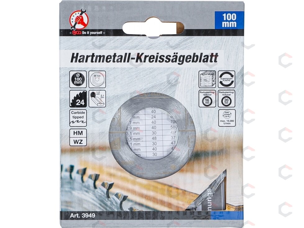 Pjovimo diskas su karbidu | Ø 100 x 30 x 2.1 mm | 24 dantukai (3949) 2 Pjovimo diskas su karbidu | Ø 100 x 30 x 2.1 mm | 24 dantukai (3949) 2