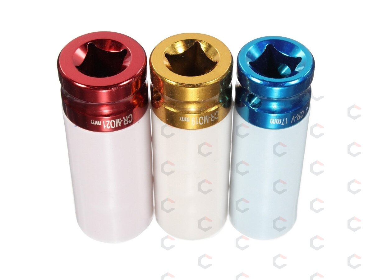 Plonasienių smūginių galvučių rinkinys su apsaugom | 12,5 mm (1/2") | 17/19/21 mm | 3 vnt. (SK7200) 4