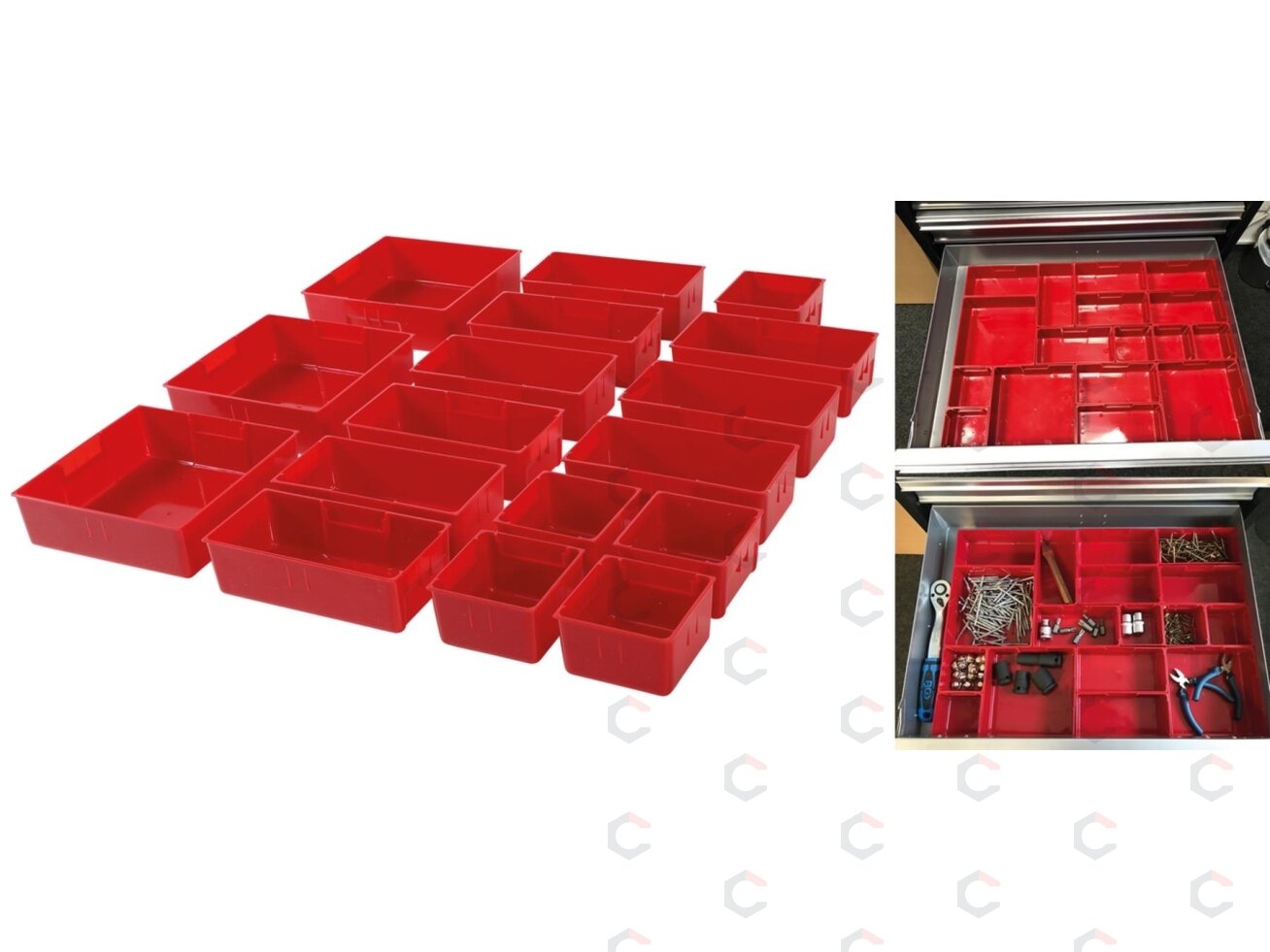 Plastikiniai sandėliavimo padėklai | įrankių spintelėms | 17 vnt. (9550) Plastikiniai sandėliavimo padėklai | įrankių spintelėms | 17 vnt. (9550)