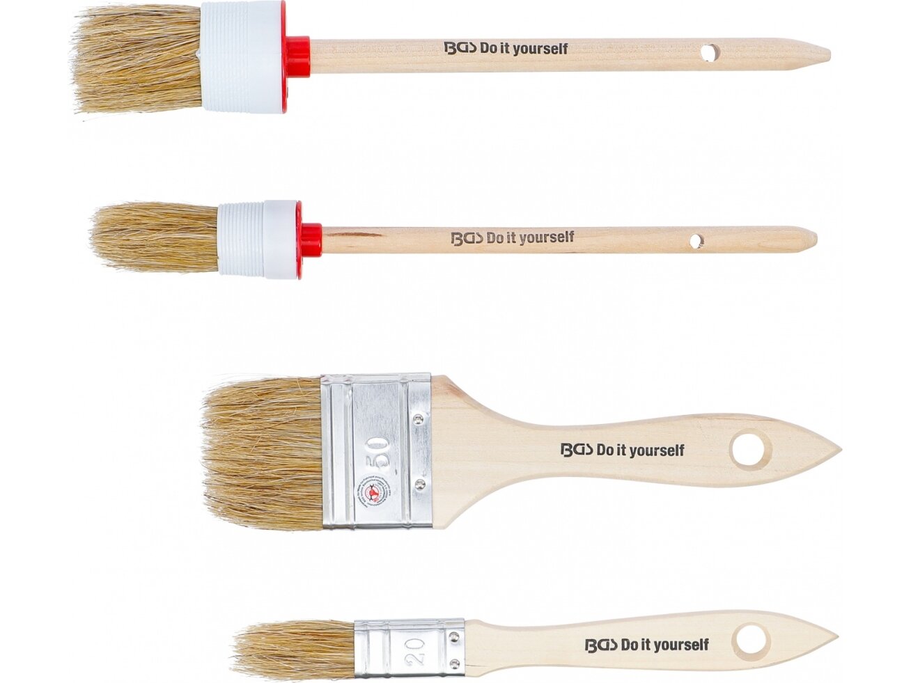 Plokščių ir apvalių dažymo teptukų rinkinys BGS Diy | 4 dalių (76525) 2