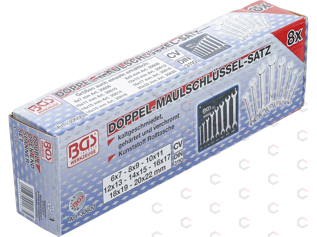 Plokščių raktų rinkinys atviru galu | 6 - 22 mm | 8 vnt. (30600) 2 Plokščių raktų rinkinys atviru galu | 6 - 22 mm | 8 vnt. (30600) 2