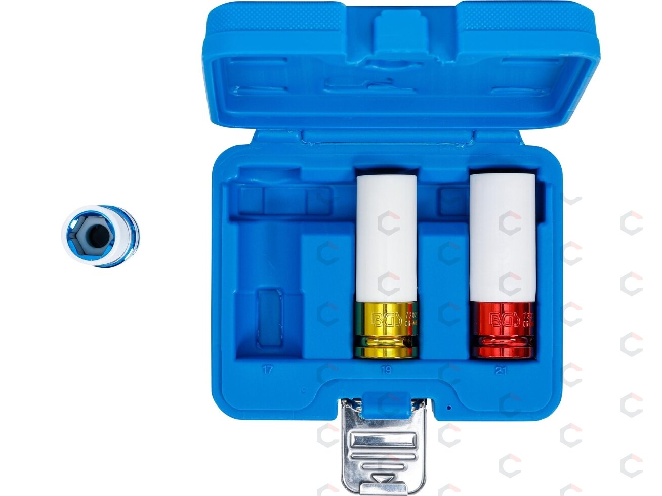 Plonasienių smūginių galvučių rinkinys su apsaugom | 12,5 mm (1/2") | 17/19/21 mm | 3 vnt. (7200) 5 Plonasienių smūginių galvučių rinkinys su apsaugom | 12,5 mm (1/2") | 17/19/21 mm | 3 vnt. (7200) 5
