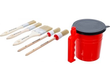 Plokščių ir apvalių dažymo teptukų rinkinys BGS Diy | su indeliu | 6 dalių (76500) Plokščių ir apvalių dažymo teptukų rinkinys BGS Diy | su indeliu | 6 dalių (76500)