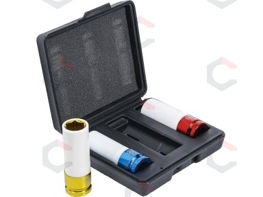 Plonasienių smūginių galvučių rinkinys su apsaugom | 12,5 mm (1/2") | 17/19/21 mm | 3 vnt. (7310) Plonasienių smūginių galvučių rinkinys su apsaugom | 12,5 mm (1/2") | 17/19/21 mm | 3 vnt. (7310)
