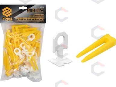 Plytelių išlyginimo sistema | 1 mm / 50 pleištų ir 50 spaustukų rinkinys (04714)