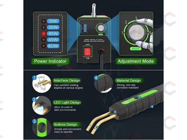 Plastiko remonto sistema / prietaisas | + 600 vnt kniedžių (HS80W) 13 Plastiko remonto sistema / prietaisas | + 600 vnt kniedžių (HS80W) 13
