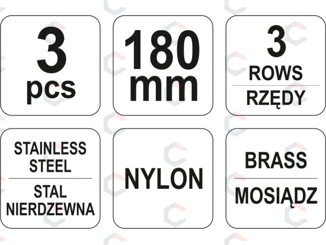 Plieninių šepetėlių rinkinys su plastikinėm rankenom | 3 vnt. (YT-6351) 2 Plieninių šepetėlių rinkinys su plastikinėm rankenom | 3 vnt. (YT-6351) 2