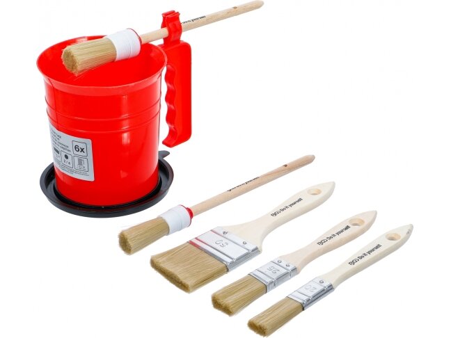 Plokščių ir apvalių dažymo teptukų rinkinys BGS Diy | su indeliu | 6 dalių (76500)