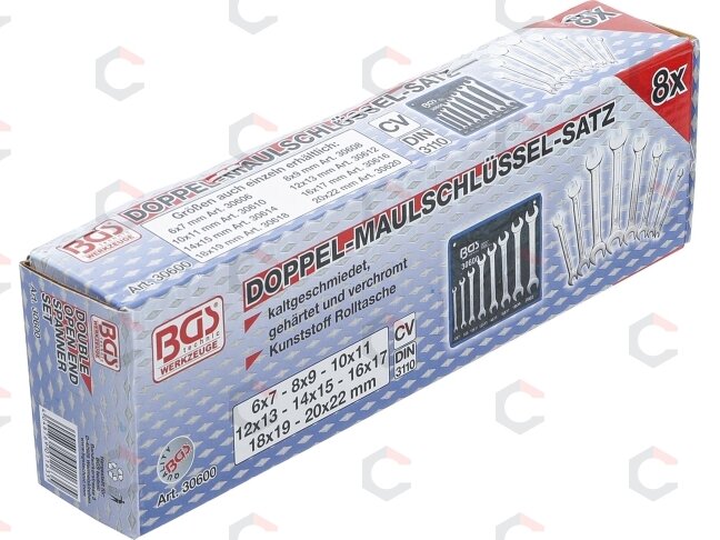 Plokščių raktų rinkinys atviru galu | 6 - 22 mm | 8 vnt. (30600) 2 Plokščių raktų rinkinys atviru galu | 6 - 22 mm | 8 vnt. (30600) 2