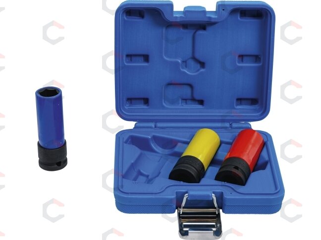 Plonasienių smūginių galvučių rinkinys su apsaugom | 12,5 mm (1/2") | 17/19/21 mm | 3 vnt. (7300) 1 Plonasienių smūginių galvučių rinkinys su apsaugom | 12,5 mm (1/2") | 17/19/21 mm | 3 vnt. (7300) 1