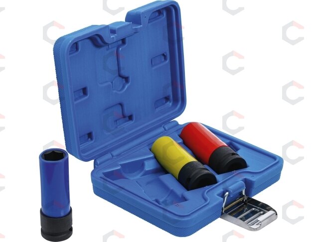 Plonasienių smūginių galvučių rinkinys su apsaugom | 12,5 mm (1/2") | 17/19/21 mm | 3 vnt. (7300) Plonasienių smūginių galvučių rinkinys su apsaugom | 12,5 mm (1/2") | 17/19/21 mm | 3 vnt. (7300)