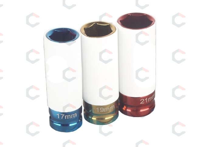 Plonasienių smūginių galvučių rinkinys su apsaugom | 12,5 mm (1/2") | 17/19/21 mm | 3 vnt. (SK7200) 2