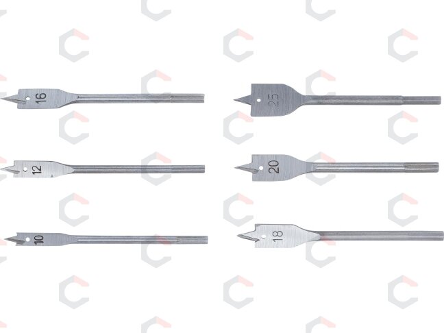 Plunksninių grąžtų rinkinys medienai BGS | 10–25 mm | 150 mm | 6 vnt. (50796) 2 Plunksninių grąžtų rinkinys medienai BGS | 10–25 mm | 150 mm | 6 vnt. (50796) 2
