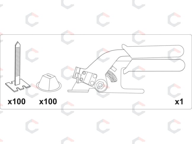 Plytelių išlyginimo rinkinys | Juostos x 100vnt / puodeliai x 100vnt / replės x1 vnt (04680) 1 Plytelių išlyginimo rinkinys | Juostos x 100vnt / puodeliai x 100vnt / replės x1 vnt (04680) 1