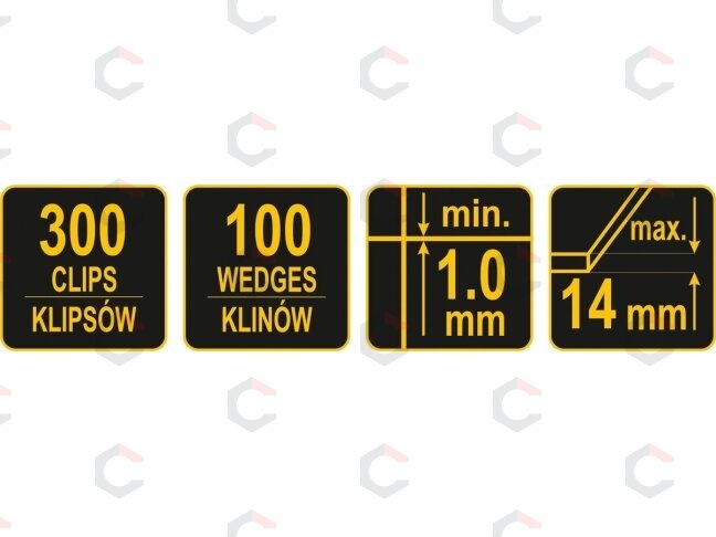 Plytelių išlyginimo sistema | 1 mm / 100 pleištų ir 300 spaustukų rinkinys kibire (04715) 6 Plytelių išlyginimo sistema | 1 mm / 100 pleištų ir 300 spaustukų rinkinys kibire (04715) 6