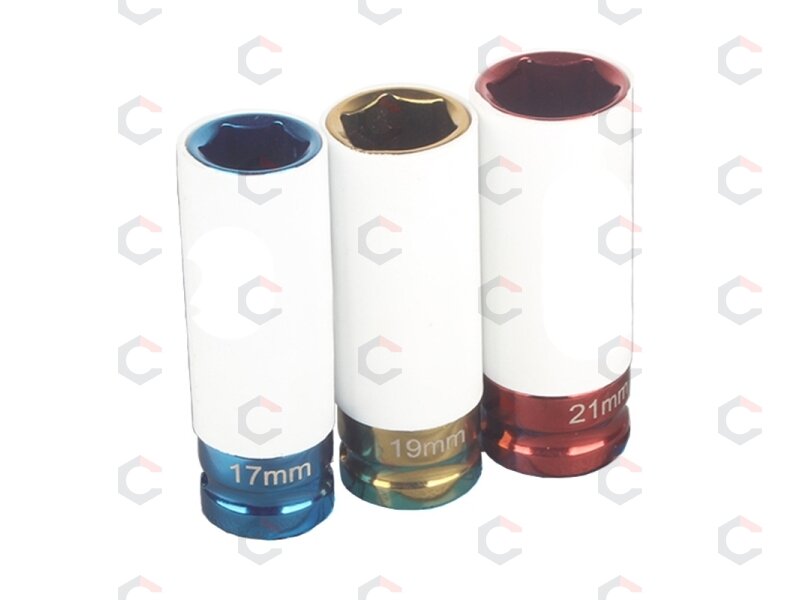 Plonasienių smūginių galvučių rinkinys su apsaugom | 12,5 mm (1/2") | 17/19/21 mm | 3 vnt. (SK7200) 2