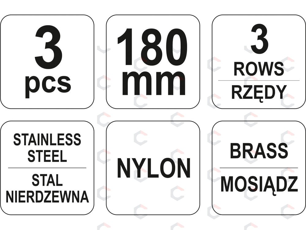 Plieninių šepetėlių rinkinys su plastikinėm rankenom | 3 vnt. (YT-6351) 2 Plieninių šepetėlių rinkinys su plastikinėm rankenom | 3 vnt. (YT-6351) 2