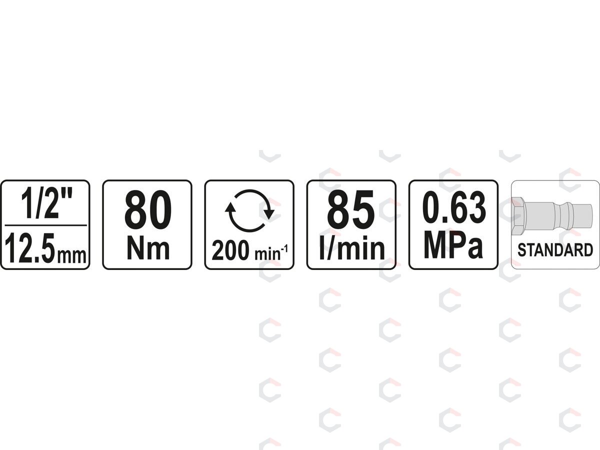 Pneumatinė rankena galvutėms | 12.5 mm (1/2") | 80 Nm (YT-09802) 3 Pneumatinė rankena galvutėms | 12.5 mm (1/2") | 80 Nm (YT-09802) 3