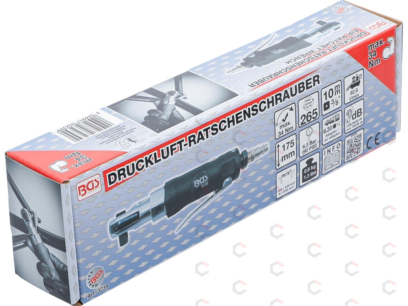 Pneumatinė rankena galvutėms | 10 mm (3/8") | 34 Nm (3239) 4 Pneumatinė rankena galvutėms | 10 mm (3/8") | 34 Nm (3239) 4