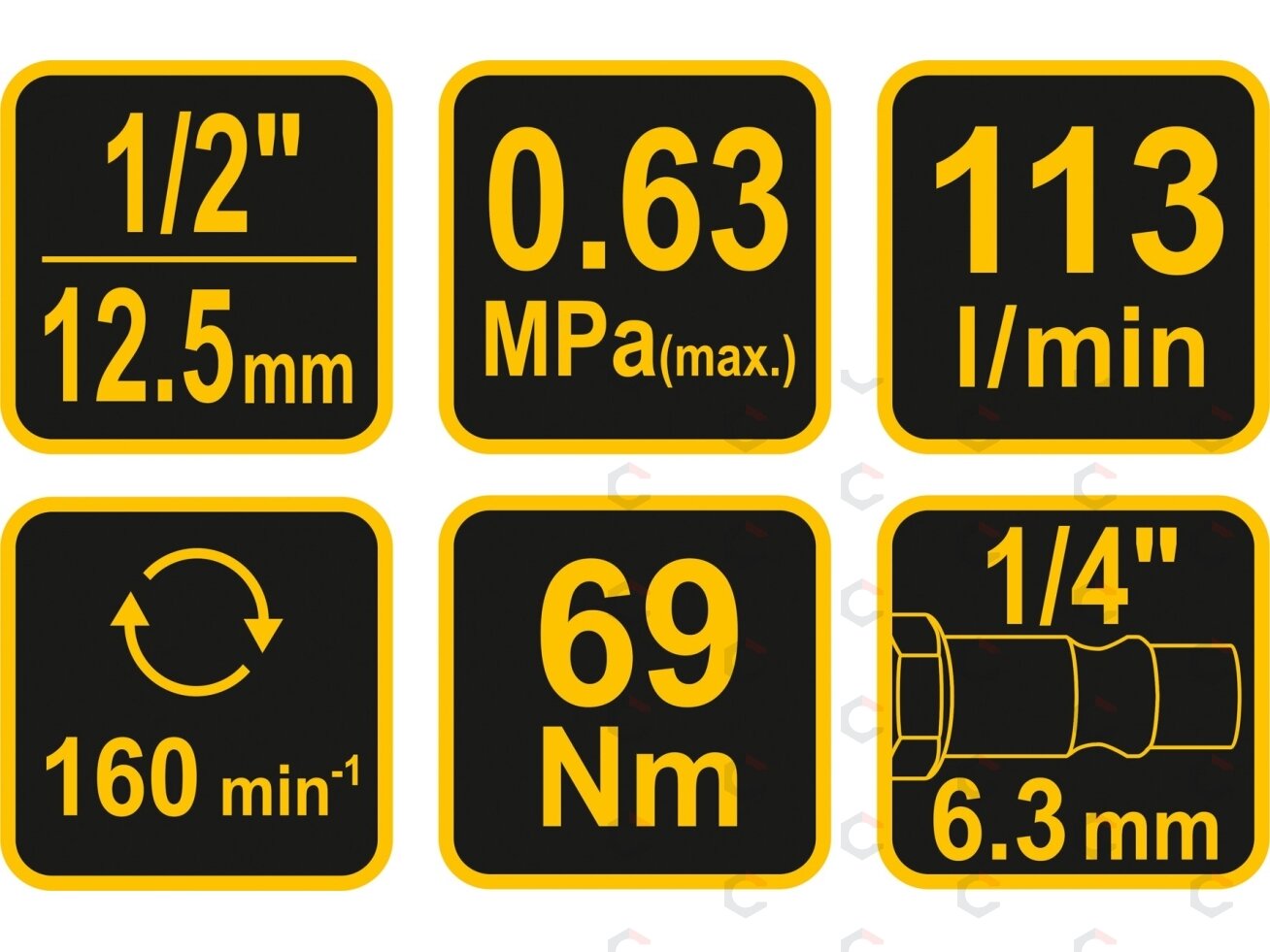 Pneumatinė terkšlė | 12,5 mm (1/2"), 69 Nm (81119) 4 Pneumatinė terkšlė | 12,5 mm (1/2"), 69 Nm (81119) 4